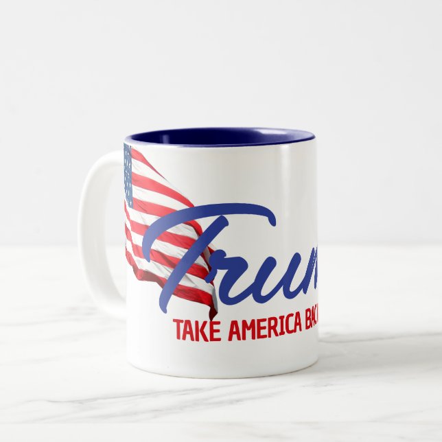 TAKE AMERICA BACK Trump Text Two-Tone Coffee Mug (Front Left)
