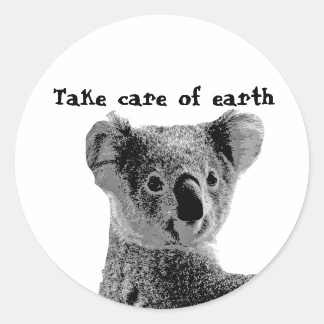 "Take care of earth" 2 Koala Bear Stickers (Front)