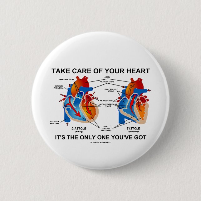 Take Care Of Your Heart It's Only One You've Got 2 Inch Round Button (Front)
