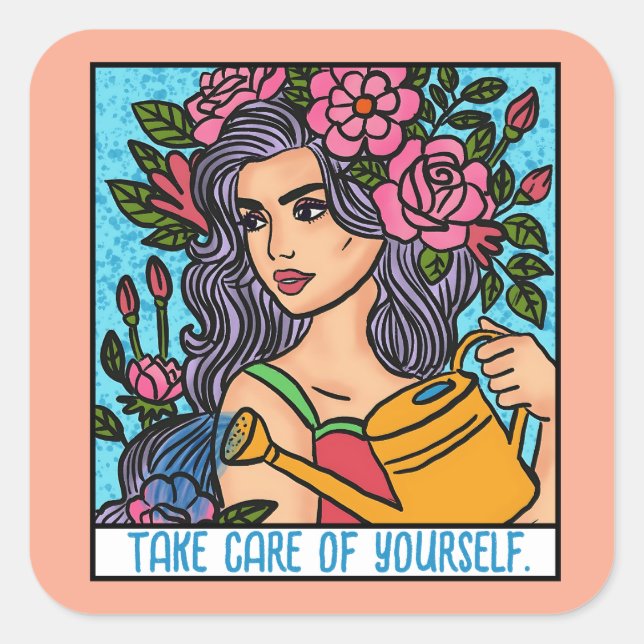 Take Care of Yourself Self Love Motivational Artsy Square Sticker (Front)