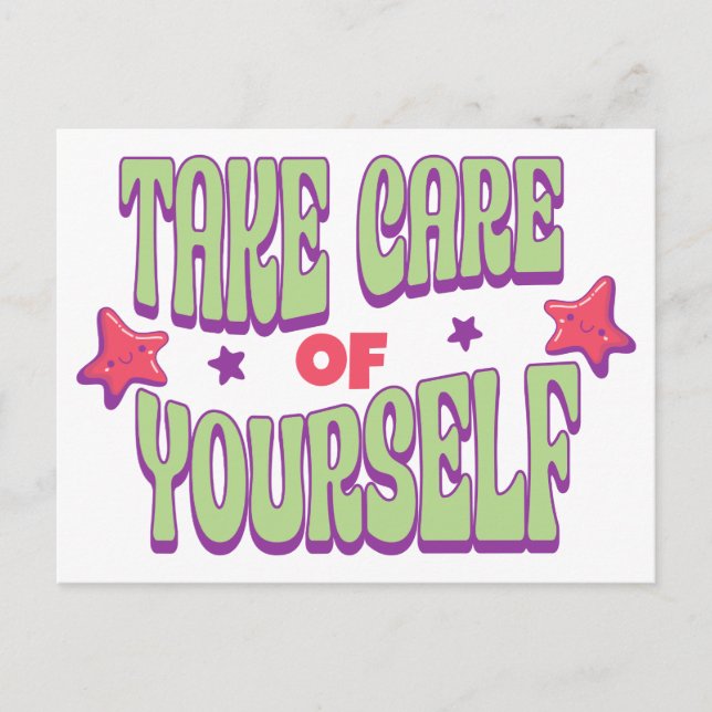 Take Care Of Yourself Typography  Postcard (Front)
