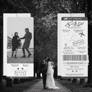 Take Flight with Love: Boarding Pass Save the Date Invitation
