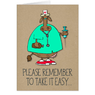 “Take It Easy” Cow Nurse Funny Get Well Card