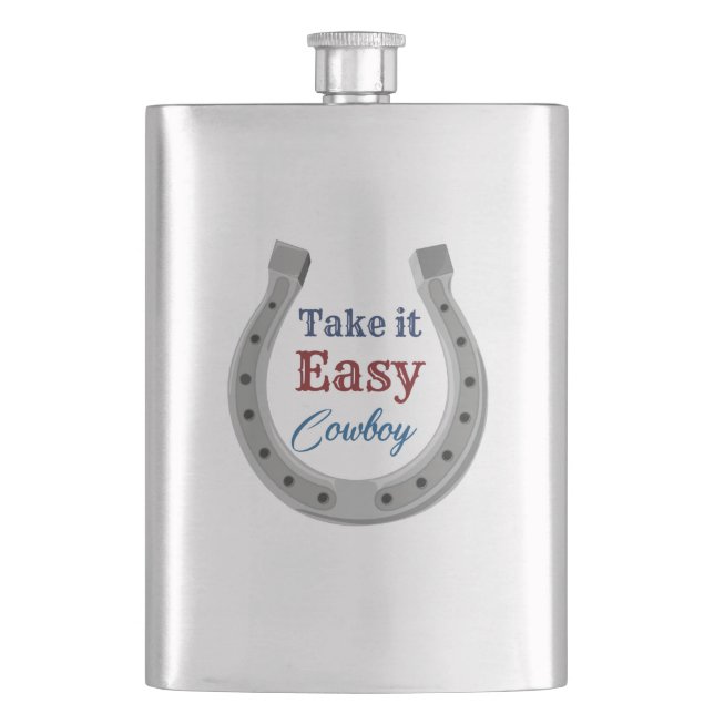 Take it easy Cowboy Hip Flask (Front)