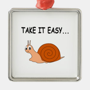 Take It Easy Cute Cartoon Snail Metal Ornament