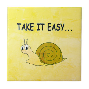 Take It Easy Cute Cartoon Snail Old Paper Texture Tile