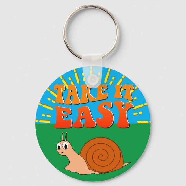 Take It Easy Cute Cartoon Snail Sunburst Keychain (Front)