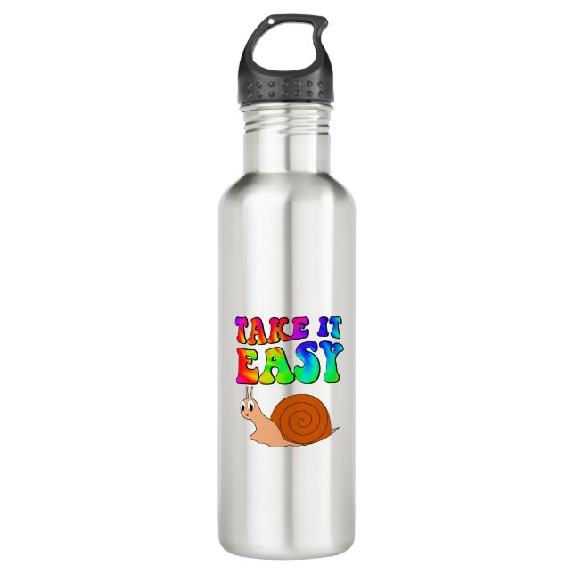 Take It Easy Cute Cartoon Snail With Groovy Text 710 Ml Water Bottle (Front)