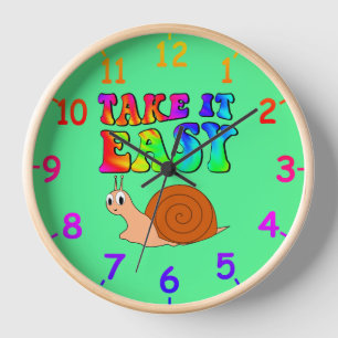Take It Easy Cute Cartoon Snail With Groovy Text Clock