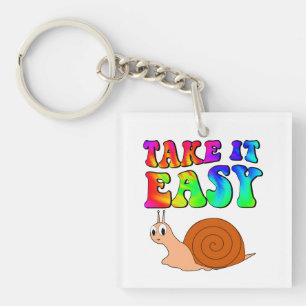 Take It Easy Cute Cartoon Snail With Groovy Text Keychain