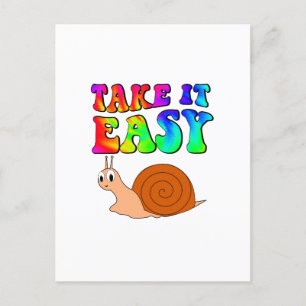 Take It Easy Cute Cartoon Snail With Groovy Text Postcard