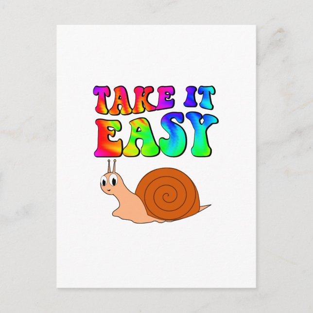 Take It Easy Cute Cartoon Snail With Groovy Text Postcard (Front)
