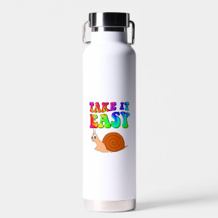 Take It Easy Cute Cartoon Snail With Groovy Text Water Bottle
