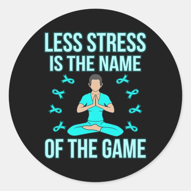 Take Less Stress Ptsd Awareness Ribbon Support Gra Classic Round Sticker (Front)