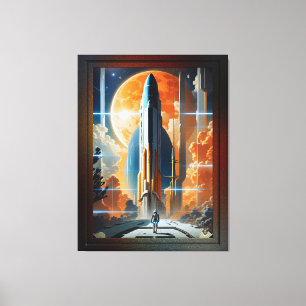Take Lunar Launch - Journey To Moon Retro Poster Canvas Print