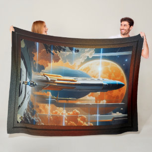 Take Lunar Launch - Journey To Moon Retro Poster Fleece Blanket