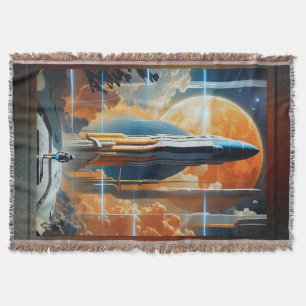 Take Lunar Launch - Journey To Moon Retro Poster Throw Blanket