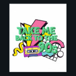 Take Me Back 90s Colour Pop Art Poster<br><div class="desc">This playful and colourful 90s graphic bursts with geometric patterns, neon vibes, and a cassette tape centerpiece. A perfect pick for fans of 90s pop culture who crave bold style, loud graphics, and pure nostalgic energy.</div>