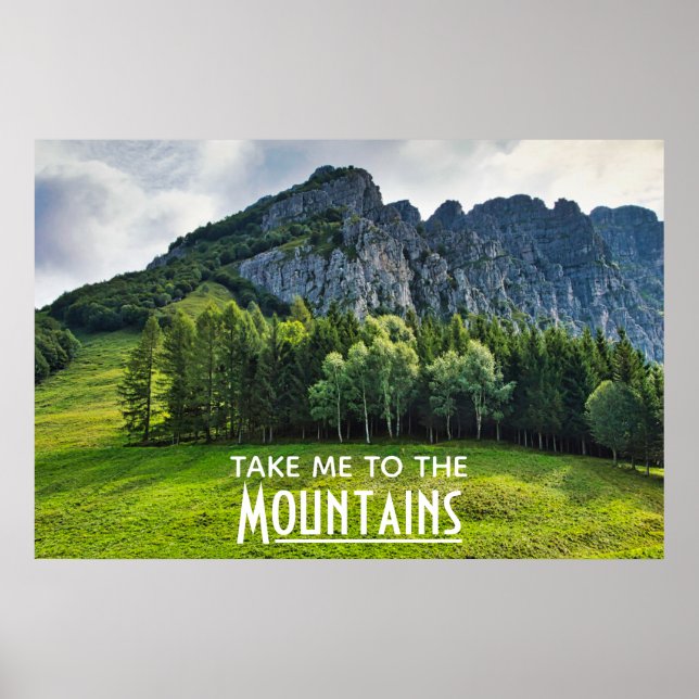 Take me to the Mountains with pines forest Poster (Front)