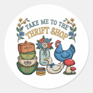 Take Me To The Thrift Shop Retro Vintage Thrifting Classic Round Sticker