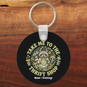 Take Me To The Thrift Shop Vintage Raccoon Cottage Keychain