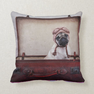 "Take me with you" Pug Puppy Throw Pillow. Throw Pillow