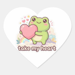 Take My Heart Frog Sticker Cute Frog Giving Heart 