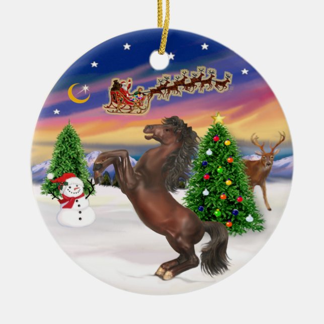 Take Off - Horse (brown) Ceramic Ornament (Front)