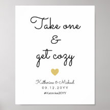 Take One and Get Cozy Wedding Blanket Favour Sign