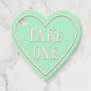 "Take One" Tea Party Green Heart Personalized Favour Tags