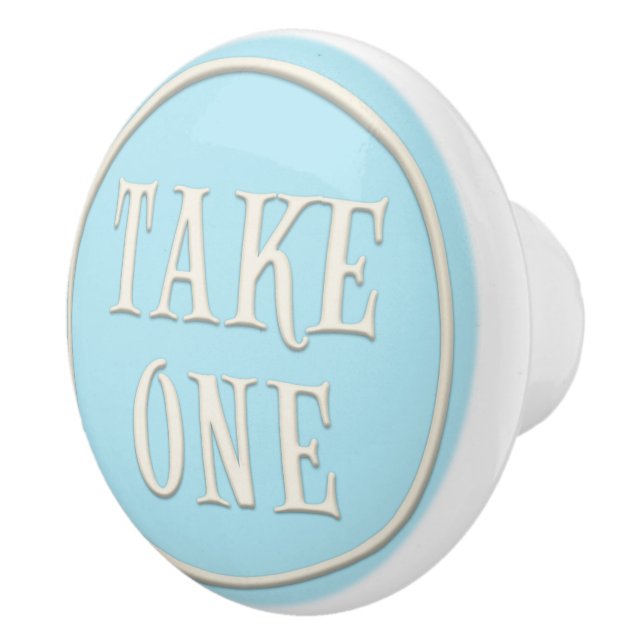 "Take One" Wonderland Tea Party Pastel Blue Ceramic Knob (Right)