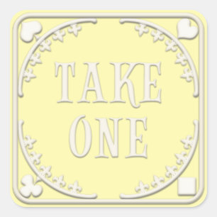"Take One" Wonderland Tea Party Welcoming Yellow Square Sticker