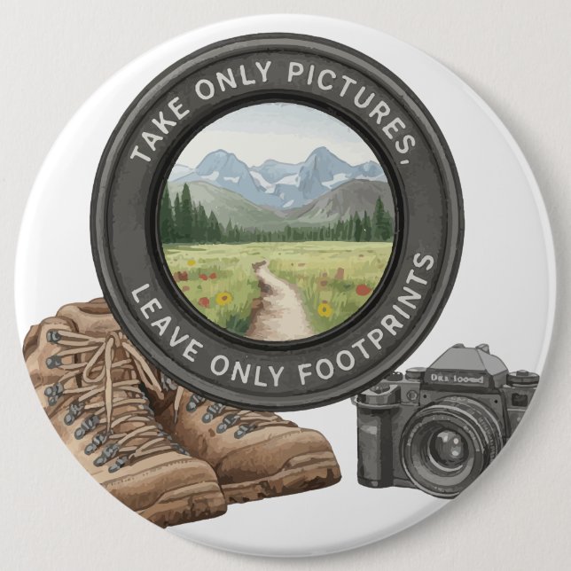 Take Only Pictures Leave Only Footprints 6 Inch Round Button (Front)