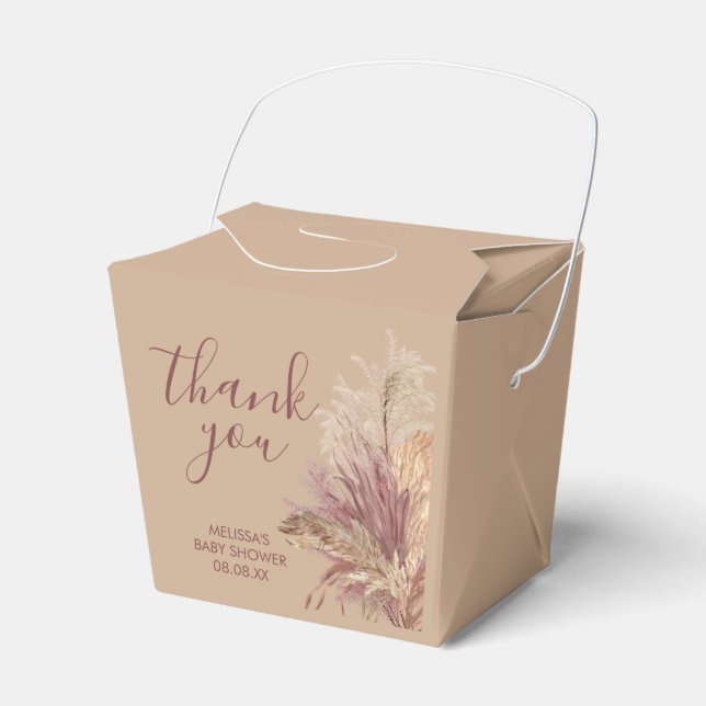 Take Out Favour Box Boho Pampas Grass Mauve Pink (Front Side)