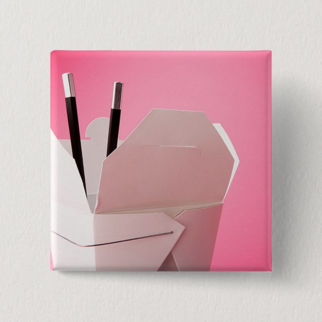 Take Out on Pink 2 Inch Square Button (Front)