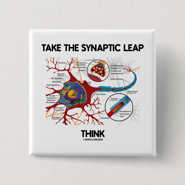 Take The Synaptic Leap Think (Neuron / Synapse) 2 Inch Square Button (Front)