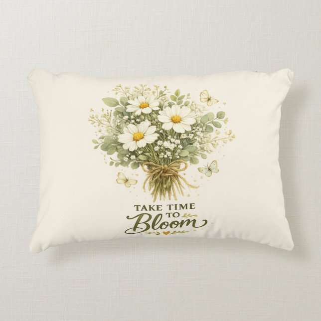 Take Time to Bloom |  Bouquet Design Accent Pillow (Front)