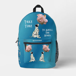Take Time To Smell Roses Puppy Inspirational Printed Backpack