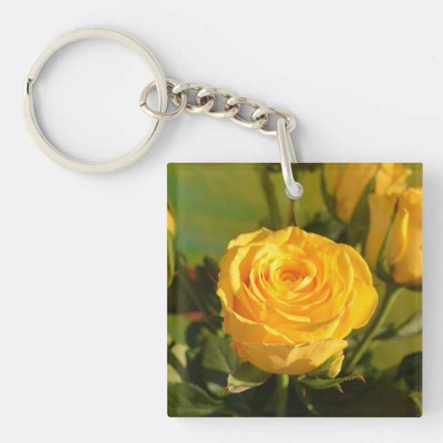 Take time to smell the yellow rose  keychain (Front)