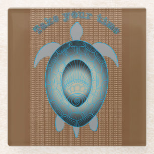 Take your time turtle motivational quote glass coaster