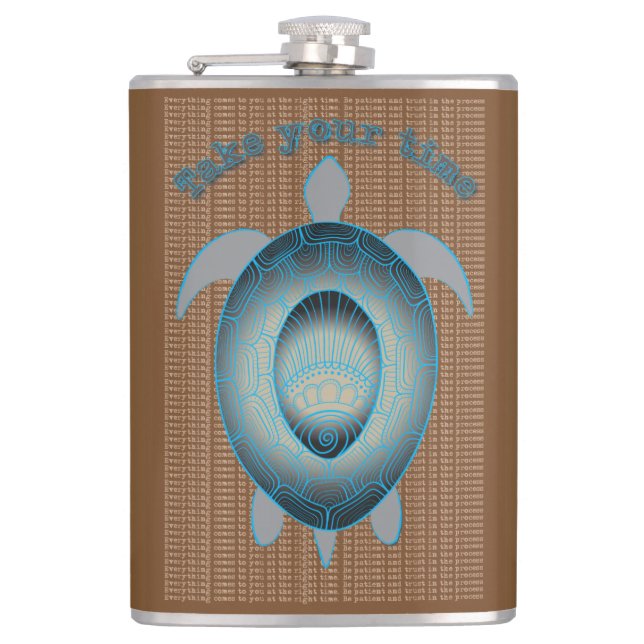Take your time turtle motivational quote hip flask (Front)