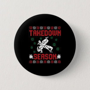 Takedown Season Girls Wrestling Ugly Sweater Chris 2 Inch Round Button