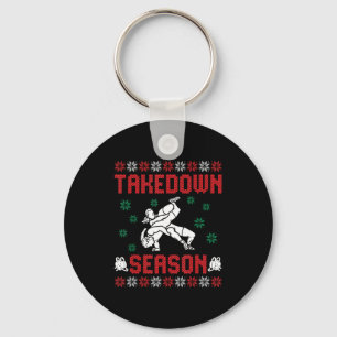Takedown Season Girls Wrestling Ugly Sweater Chris Keychain