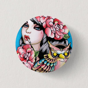 Taken For Granted Tattoo Flash Portrait 1 Inch Round Button