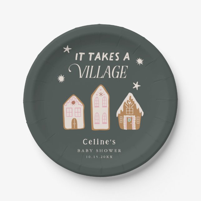 Takes a Village Girl Winter Baby Shower  Paper Plate (Front)