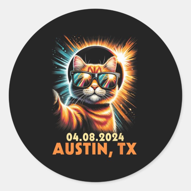 Taking A Selfie Total Solar Eclipse 2024 Austin Te Classic Round Sticker (Front)