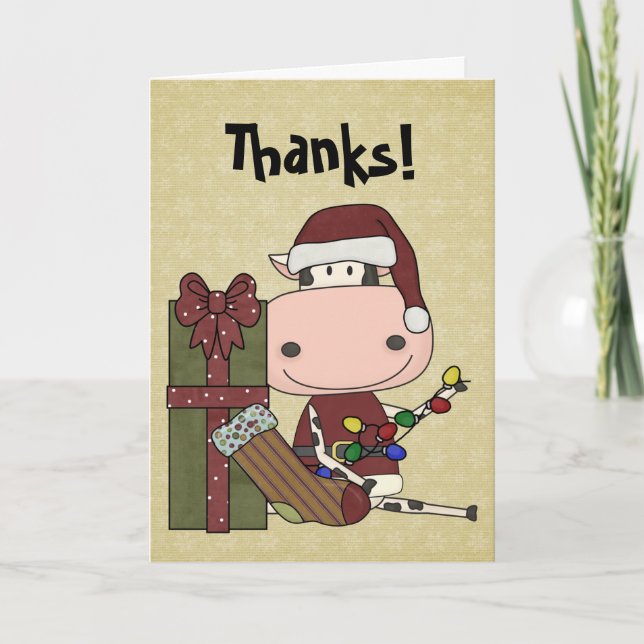 Taking Down the Decorations - Cow Thank You Holiday Card (Front)