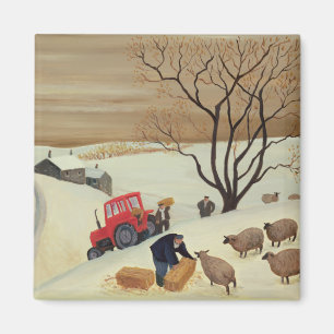 Taking Hay to the Sheep by Tractor Magnet