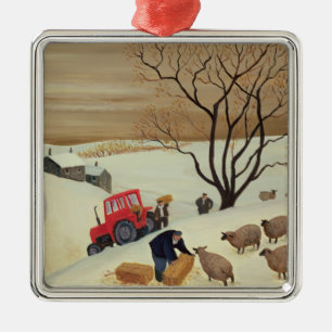 Taking Hay to the Sheep by Tractor Metal Ornament