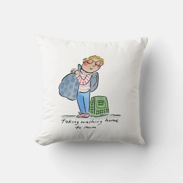 Taking Washing Home to Mom Throw Pillow (Front)